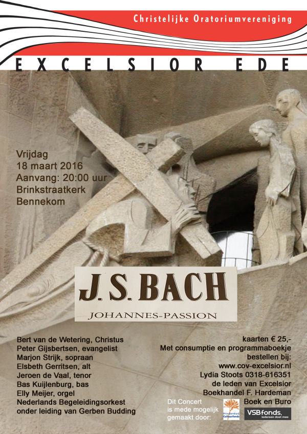 De Christelijke Oratoriumvereniging Excelsior uit Ede voert samen met het Nederlands Begeleidingsorkest o.l.v. Gerben Budding de Johannes Passion uit in de Brinkstraatkerk te Bennekom.